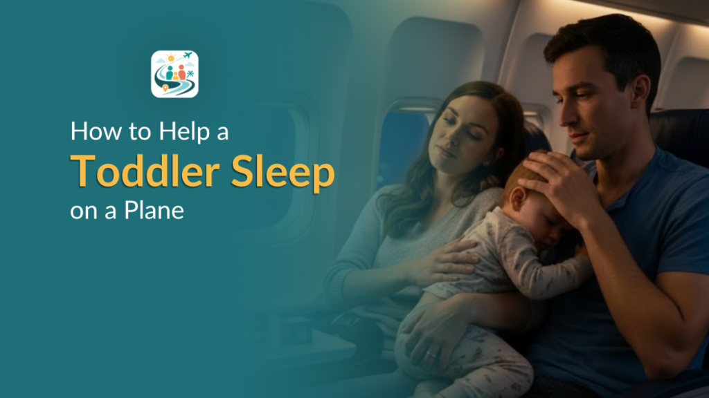 Parent comforting toddler who cannot sleep on airplane