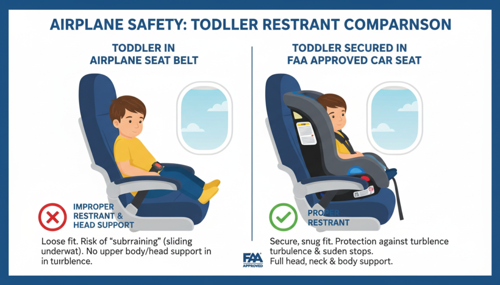 Comparison of toddler airplane seat belt and car seat safety