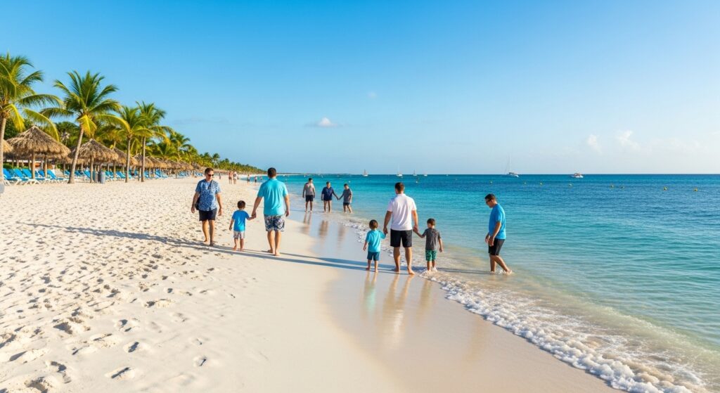 families walking at Eagle Beach Aruba