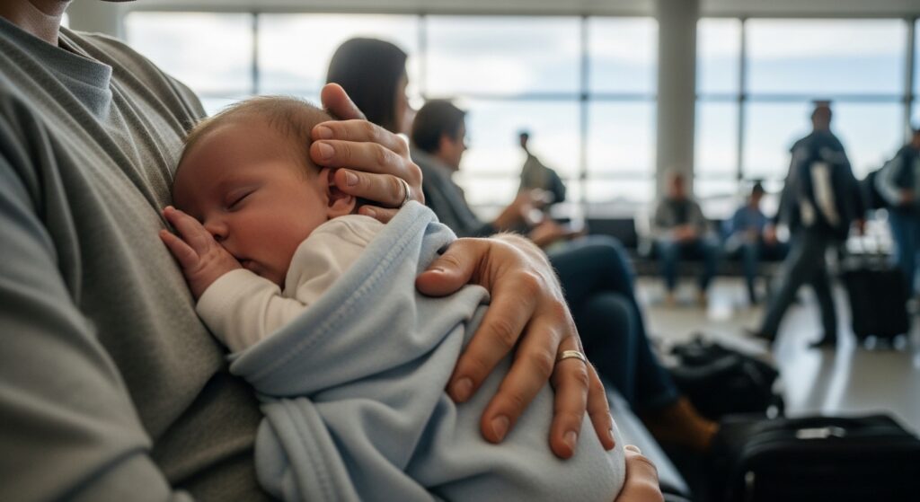 Baby sleeping before flight