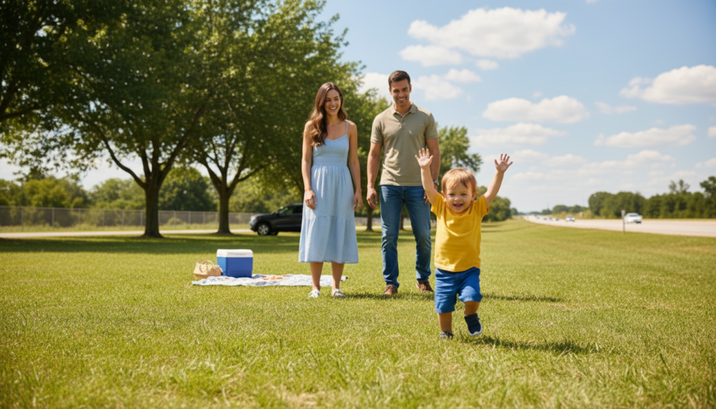 toddler taking movement break during long drive