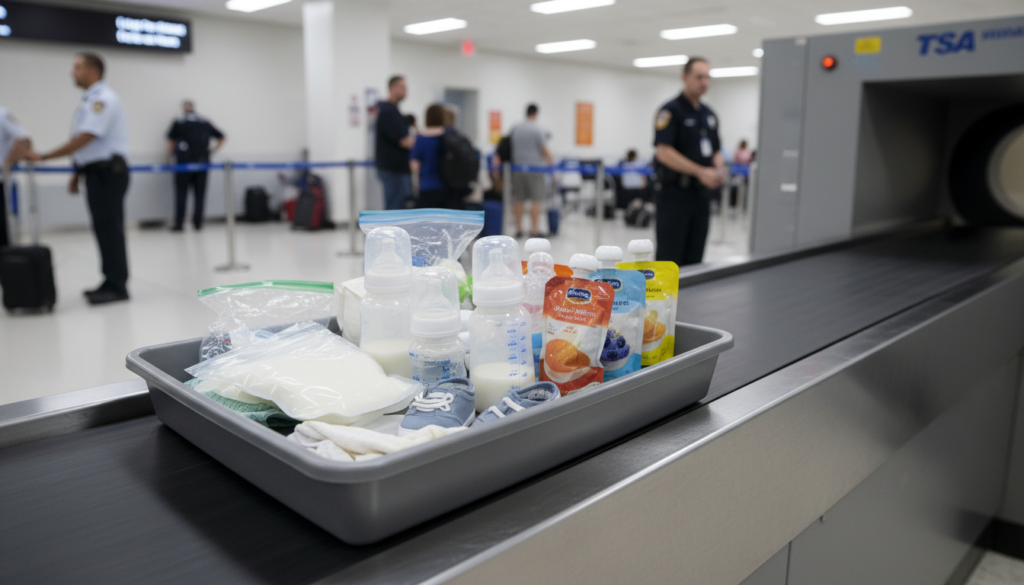 Baby milk and food being screened at airport security
